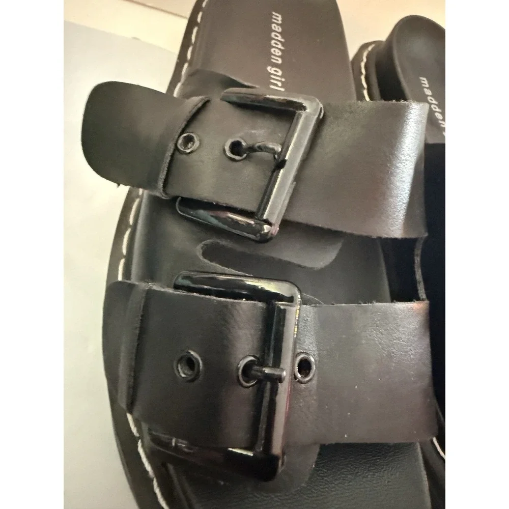 Madden Girl Black Double Buckle Platform Slide Sandals Adjustable Women's 9.5